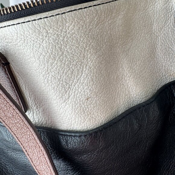 Fossil Keely Tote Bag Purse Color Block Pebbled Leather Crossbody Strap - Picture 6 of 16